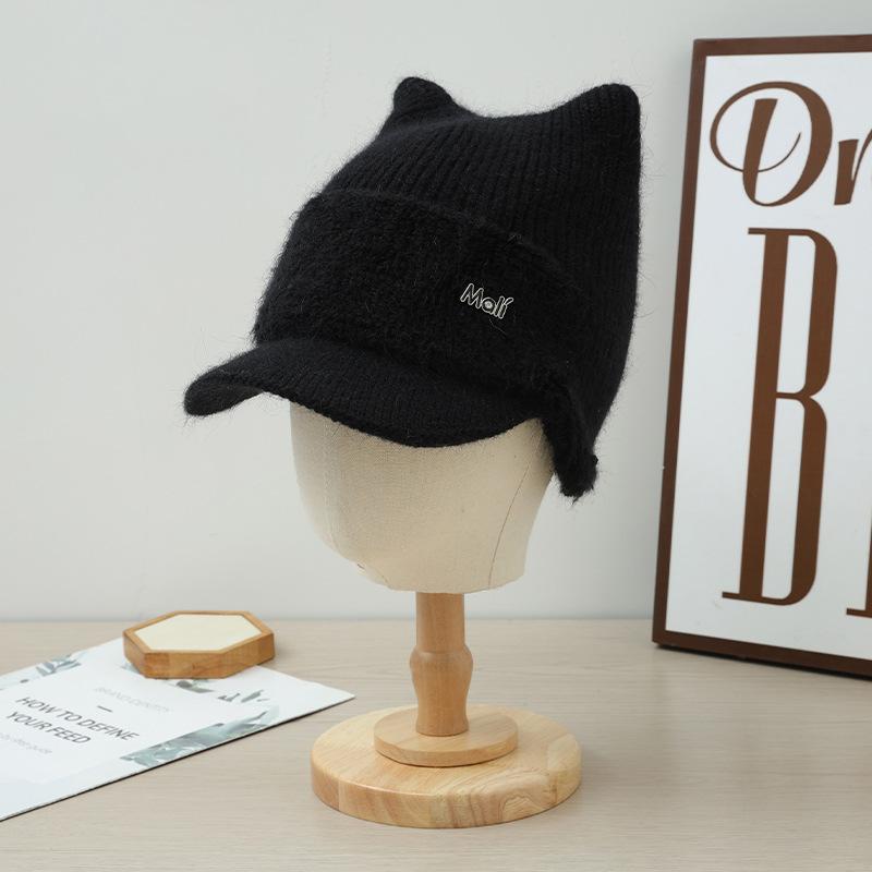 Winter Cat Ear Warm Hat Women's Velvet Thickened Cold-proof Wool Hat Windproof Ear Protection Knitted Hat