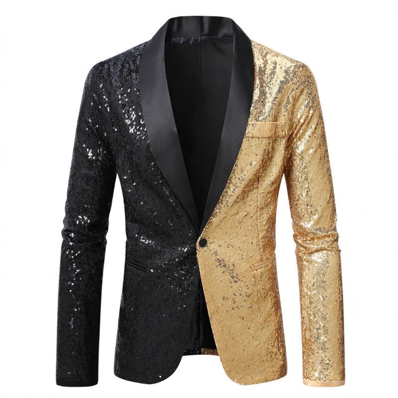 Spring and Autumn New Suit Men's Stage Personality Performance Host Emcee Sequined Solid Color Suit Jacket