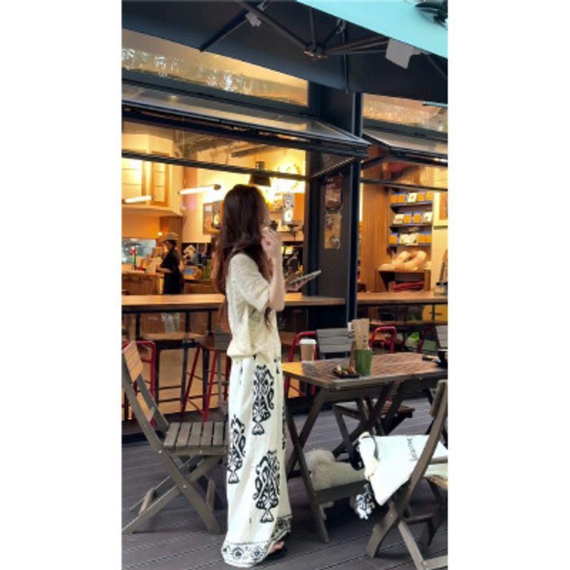 

Kumikumi Idle Style Retro Print Elastic Waist Casual Pants Women s Clothing Fall Loose All-Matching Slimming Loose Pants Pants L