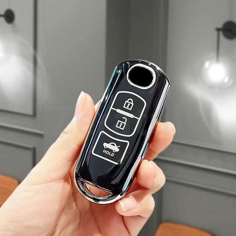 Silver Edge Tpu Shell Car Key Case Cover For Mazda Cx-5 Cx5 Cx7 Cx-9 Cx8 2 3 5 6 Bl Bm Gj Atenza Axela Demio Cx-3 Cx3 Keychain