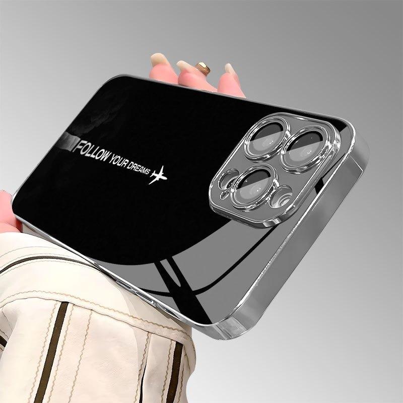 Travel-inspired Airplane Route Electroplated Silver Phone Case For Samsung Galaxy S25 S24 S23 Ultra Plus FE Tempered Glass Cover