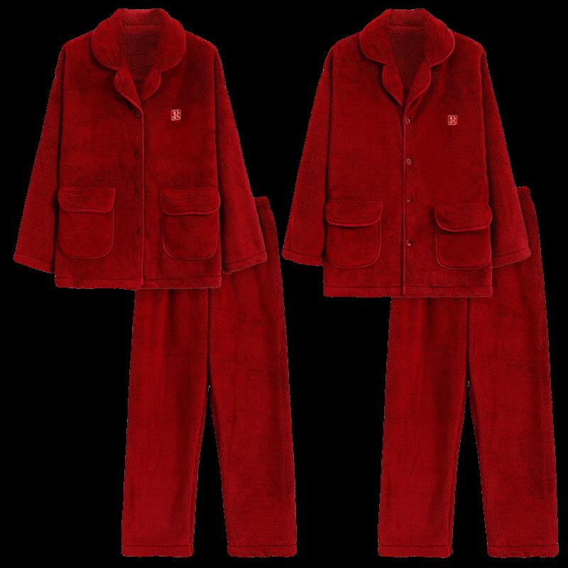 Deep Baolai Winter Thickened Coral Fleece Couple Pajamas