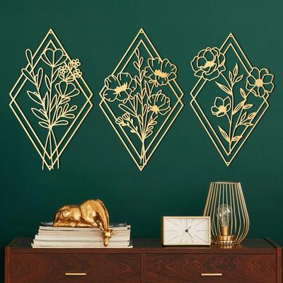 3Pcs Metal Flower Floral Minimalist Wall Hanging Decor Flower Iron Art Floral Home Decor Living Room Decoration Bathroom Kitchen