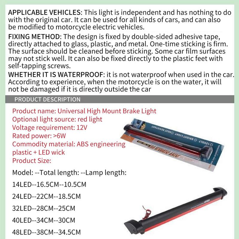 12V Rotes LED-Streifenlicht Passend Universal Auto Hinten Stopp Rücklicht Dritte Bremsleuchte Hinten Kofferraum Rotes LED Bremslicht Ersatz