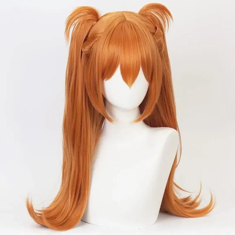 Asuka Langley perruque Orange Evangelion Asuka Langley Cosplay perruque avec pince queue de cheval double queue