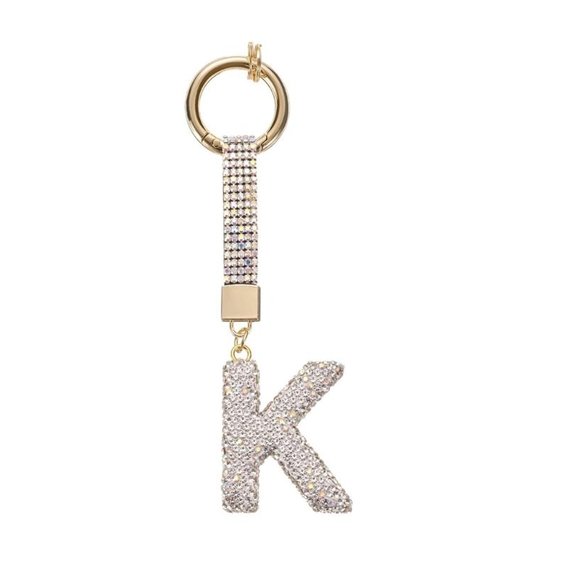 

Shimmering Crystal Embedded Key Chain with Customizable Letter Design, Modern Alloy Fashion Keyrings Accessory