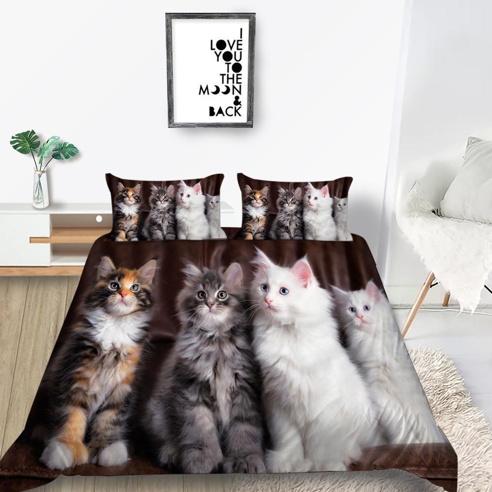 Cat Duvet Cover Set King Size Microfiber Cute Animal Print Girl Teen Kid Comforter Cover Lovely Kitty Series Pattern Bedding Set