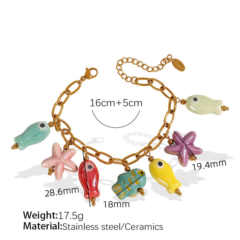 

Браслет из титановой стали с морской рыбой: Ожерелье с подвеской в виде морской звезды и цветной керамической подвеской для женщин