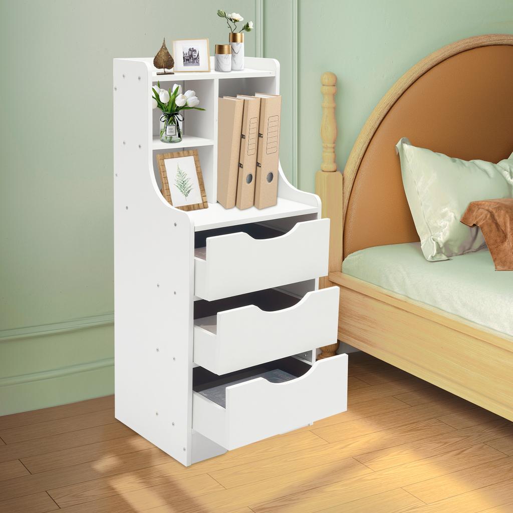 3Drawer Vertical Bedside Cabinet,Load Capacity 27.56 lbs,14.56" L x 11.81" W x 33.46" H,Tall Nightstand for Study or Bedroom Use