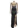 European and American Fashion Women's Sleeveless Rhinestone Round Neck Long Dress
