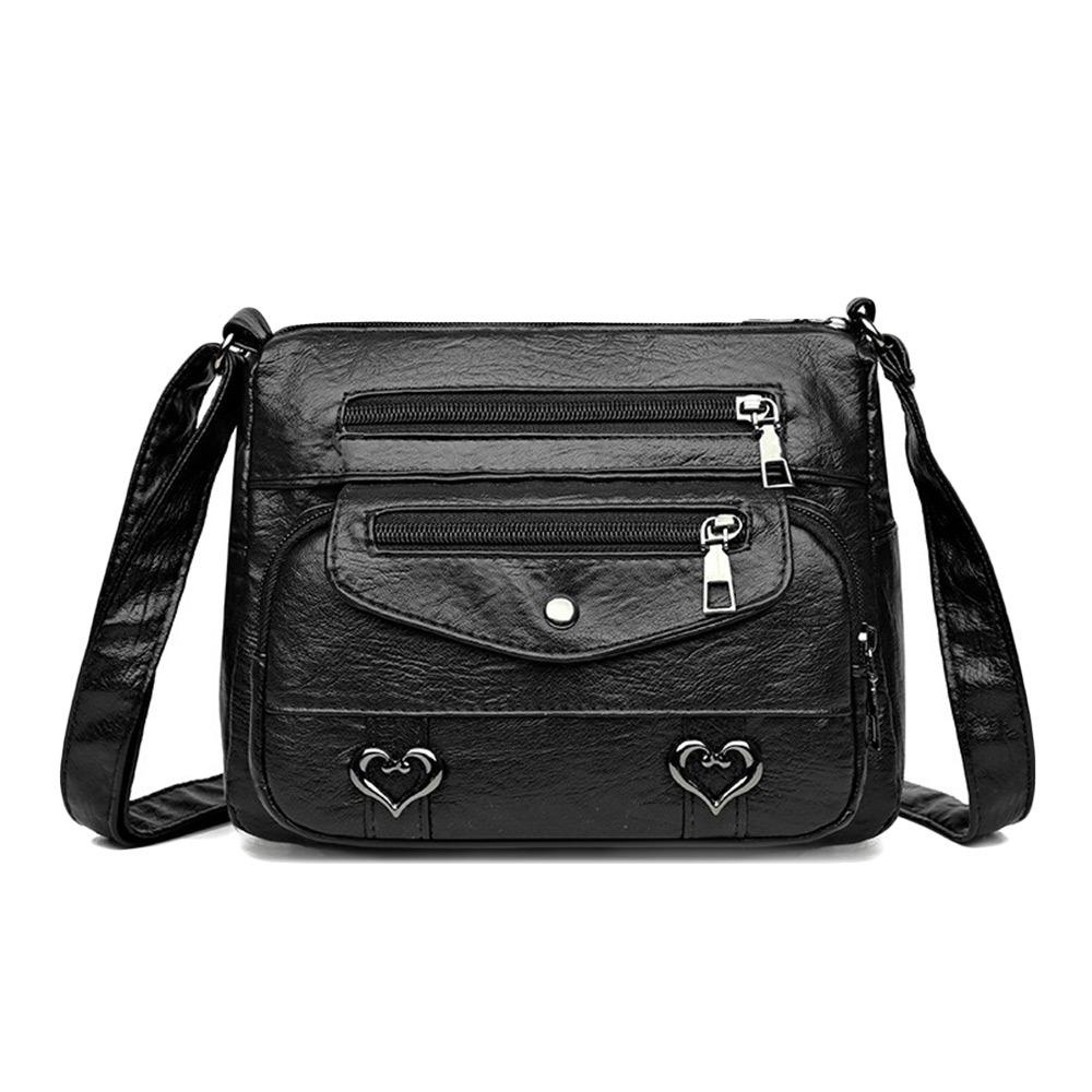 Vintage PU Leather Lady Crossbody Bag Multi Layer Large Capacity Shoulder Bag Zipper Closure Messenger Satchel Bag Daily Use