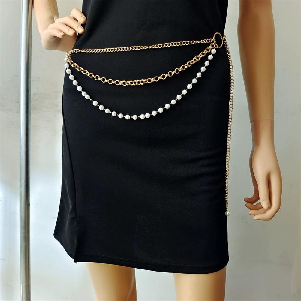 European and American Jewelry Multi-layer Tassel Fashion Imitation Pearl Waist Chain Female Sexy Versatile Body Chain Spot