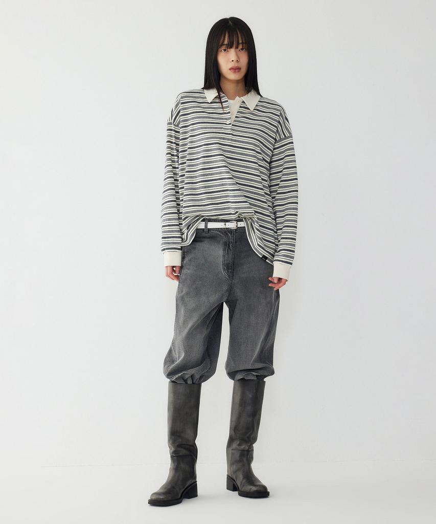 STUDIO TOMBOY Striped Cotton Polo Shirt_Ivory 9176122977
