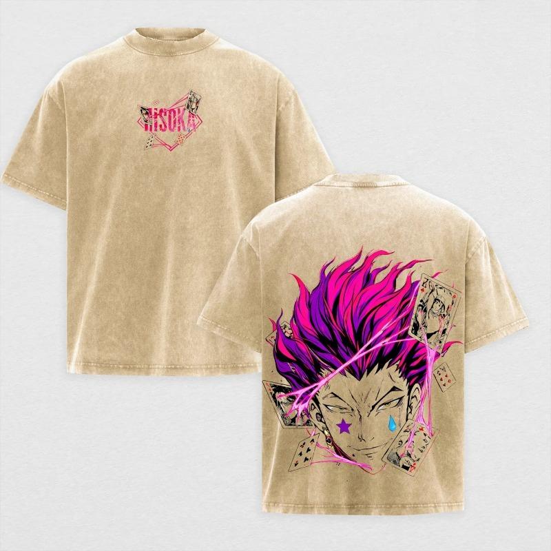 Manga Hunter x Hunter Hisoka Printed Tee Men Short Sleeve Clothing Washed Cotton T-shirt Vintage Casual T Shirt Harajuku Tshirt S коричневый
