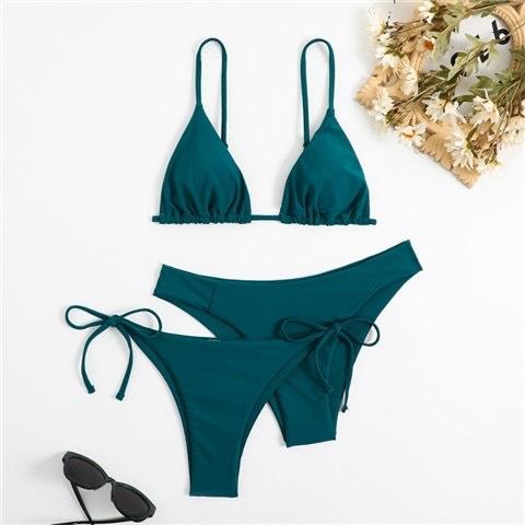 New Bikini Threepiece Swimsuit Women's Split Swimsuit Solid Color Sexy Suspender