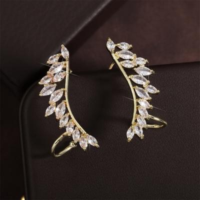 ZAKOL Trendiger Winkel-Flügel-Ohr-Manschette Kletterohrringe für Damen Glänzender AAA-Zirkonia Hochzeit Braut-Zirkon Schmuck Ohrringe