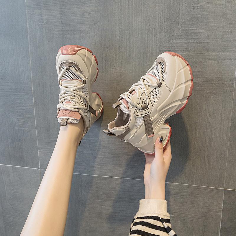 Dad Shoes 2025 Summer New Thick-soled Inner Height Increase of 9cm Star with the Same Net-penetrating Versatile Fashion Style Lace-up Women's Shoes