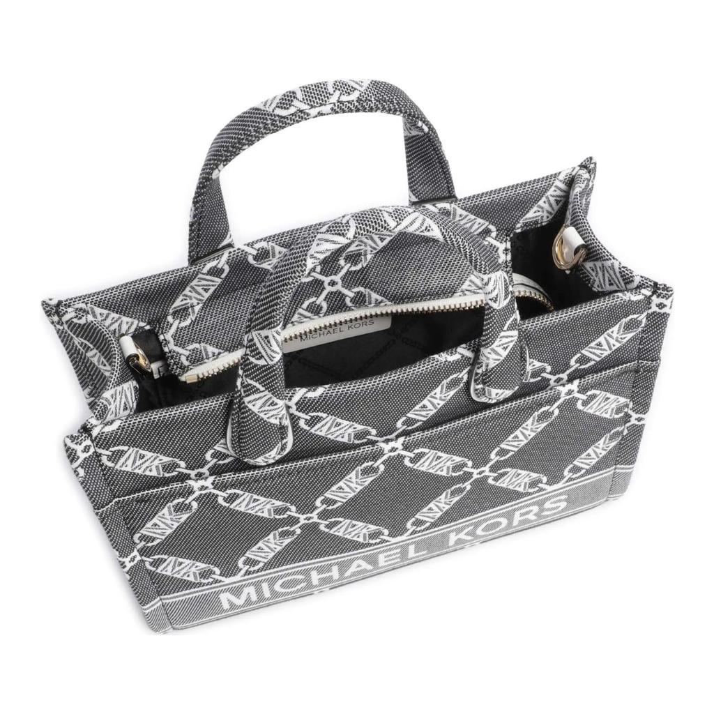 Michael Kors Gigi Diamond Pattern Logo Fabric Tote Bag Women Tote Bags Black 30S4G3GM5J-BLK-OPTICWHT