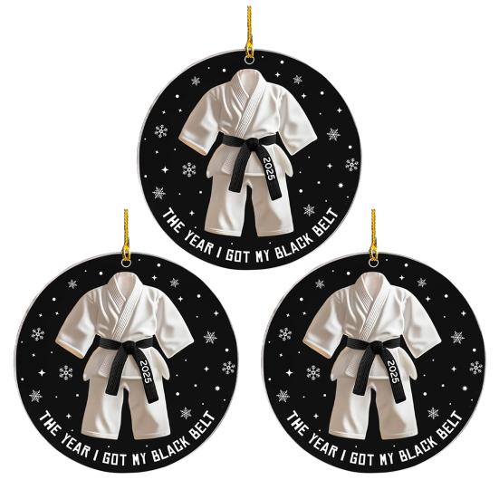 Karate Christmas Ornament 2D Flat Acrylic Taekwondo Black Belt Ornament The Year I Got Black Belt Keepsake for Karate Kids Instructors Karate Lovers