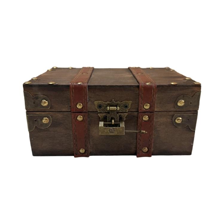 Lockable Wooden Trinket Box with Lock Antique Style Storage Chest for Jewelry Photos Props Display Keepsakes Organiser