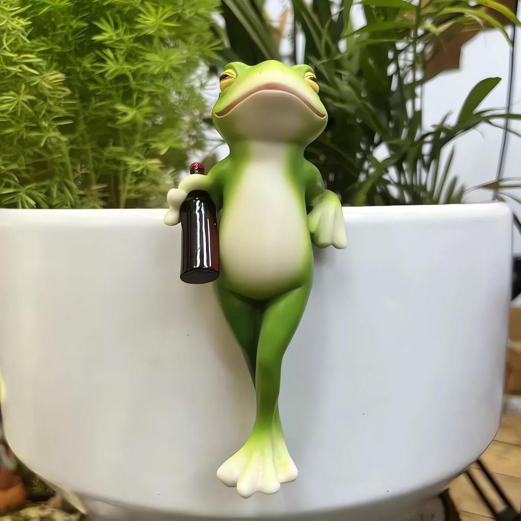 Miniature Frog Figurines Plant Decorations for Pots, Funny Frog Garden Decor Outdoor Gifts Women Frog Statue Planter Huggerfor Flower 3.94"x2.12"x3.94