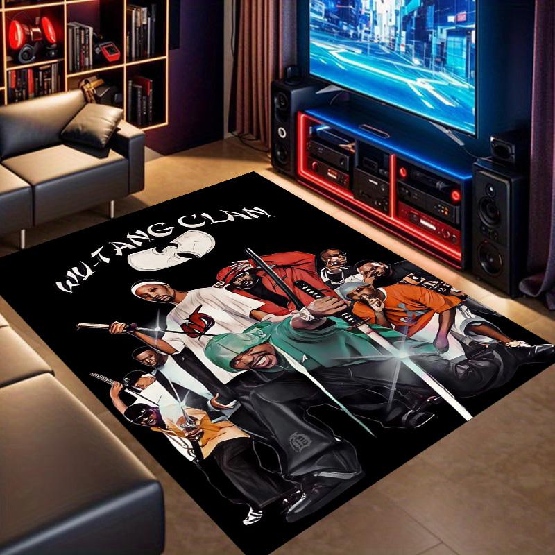 Wu‑Tang Clan Hip Hop Band Character Print Area Rug Non‑Slip Rectangular Floor Mat Music Fan Decor Rug for Bedroom Living Room
