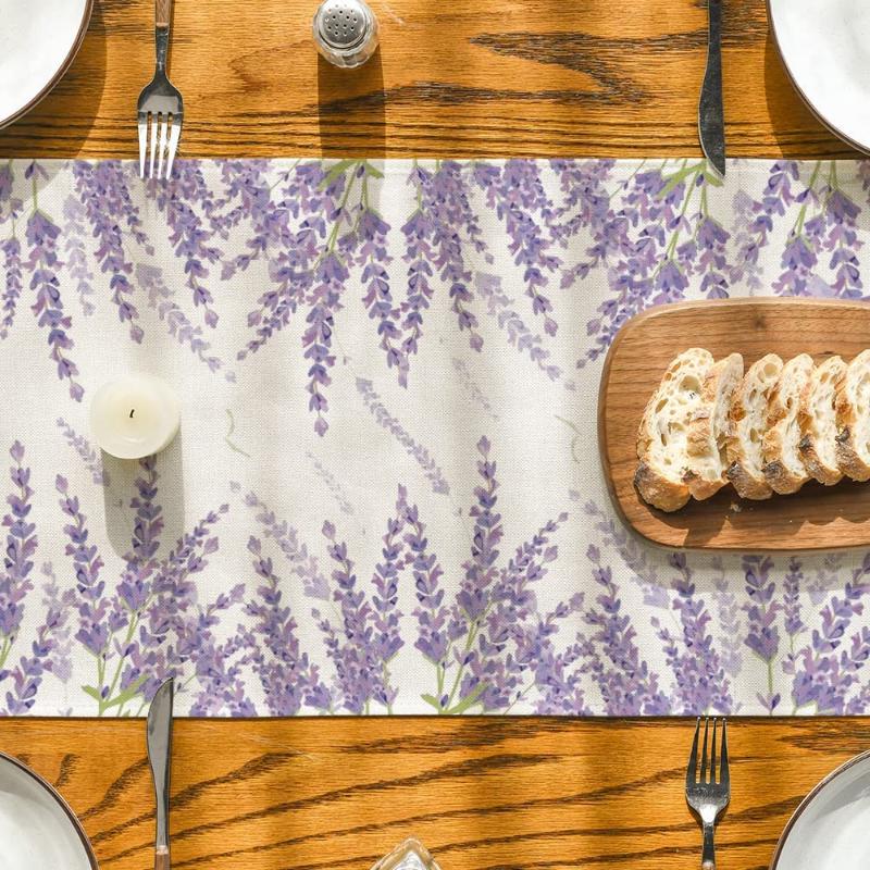 Lavender Spring Table Runner Stylish Simple Summer Seasonal Anniversary Holiday Kitchen Table Decor Indoor Outdoor Accessories
