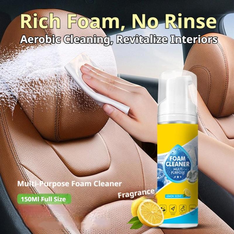 Multi-Purpose Car Foam Cleaner Lemon Scent Strong Decontamination Interior Leather Seat Spray Rinse-free Eliminate Odors Cleaner