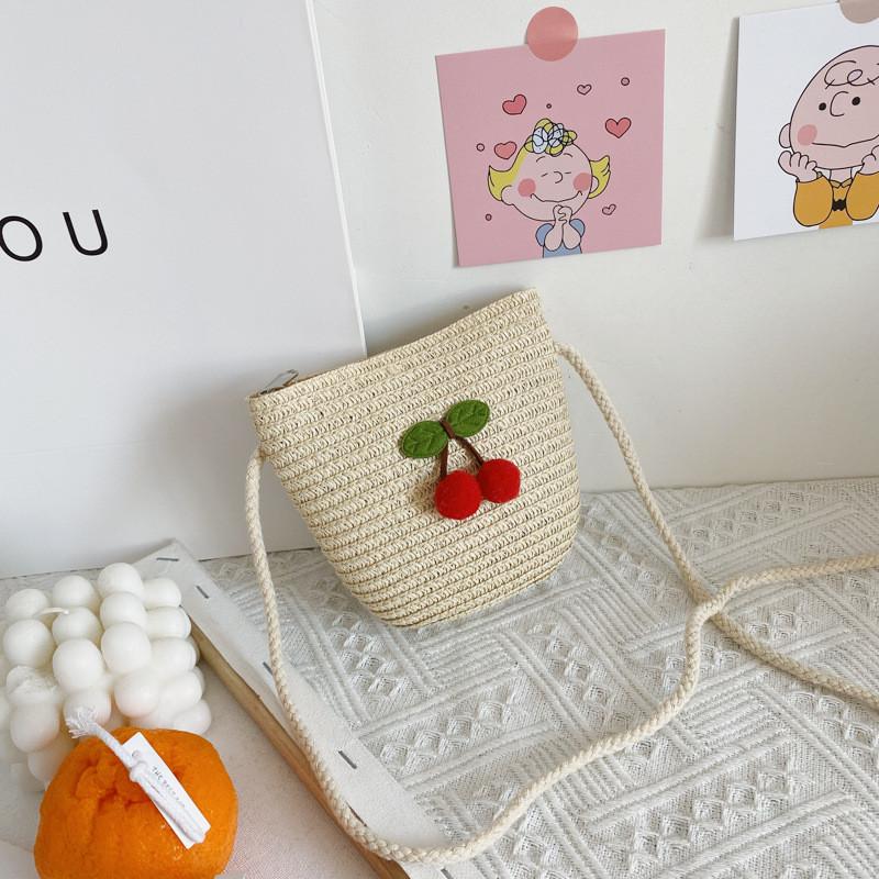 Cute Children s Straw Crossbody Bag Fashionable Princess Mini Backpack For Kids Small Cherry