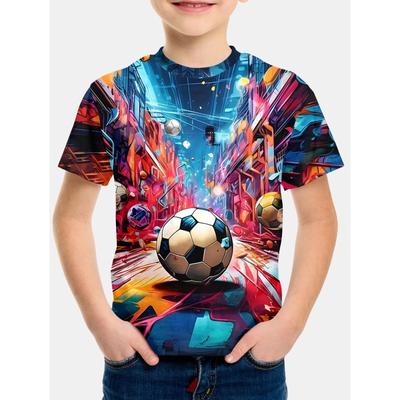 Modny T-shirt z nadrukiem 3D Soccer Graffiti dla chłopców Ubrania dla dzieci Ubrania dla chłopców z krótkim rękawem Koszulka Real Madryt Topy 2024
