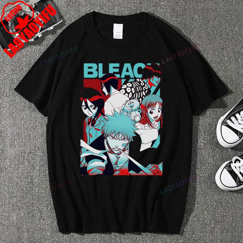 Japan Anime Bleach Ichigo Kurosaki T Shirt Men Fashion T-shirt Short Sleeve Vintage Cartoon Tshirt Harajuku Tops Cotton Clothes