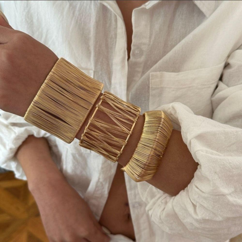 Weave Metal Wire Drawing Bangle Geometry Vintage Bracelet Adjustable Exaggerated Bracelet  Party