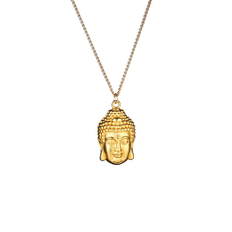Gold Shop Style Sand Gold Buddha Pendant Necklace - Versatile, Modern Sweater Chain, Fashionable Design Accessory