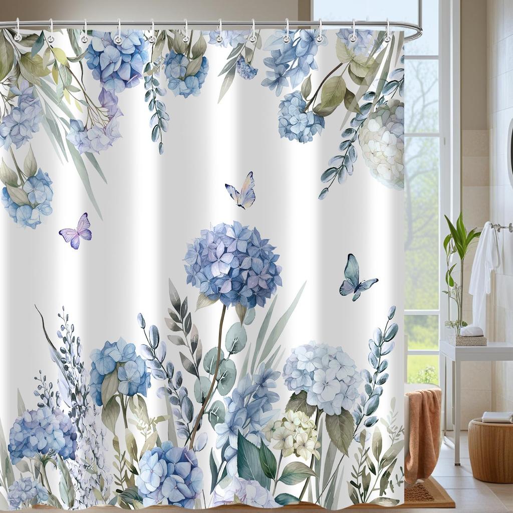 Pink Gray Flowers Shower Curtain, Daisy Floral Simple and Fresh Elegance Plants Cloth Rustic Farmhouse Bathroom Decor Sets,