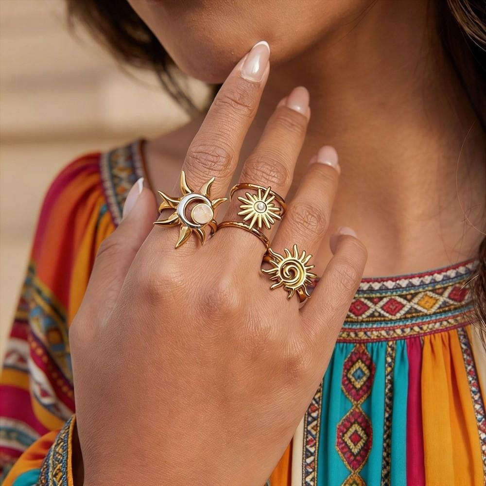 Fashion Spiral Sun Ring Metal Smooth Opening Finger Rings Adjustable Stainless Steel Hand Ornament Jewelry Gifts