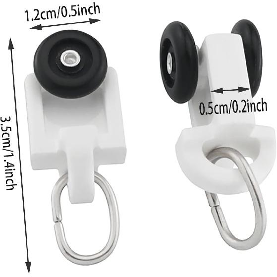 50PCS Curtain Black Roller Hooks Track Glider Hooks Silent Glider Roller Ballerised Window Shower Curtain Track Ceiling Glider