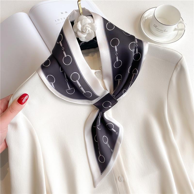 New Elegant Women's Slender Scarf Soft Satin Lightweight Chic Print Design for Spring Summer Versatile Neck Collar Accessory