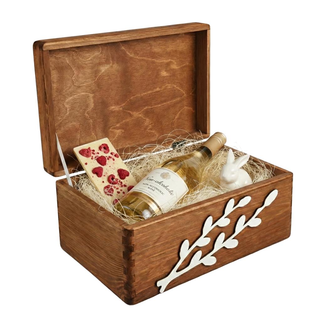 Brown Lockable Easter Box with Bird and Catkins 30x20 cm
