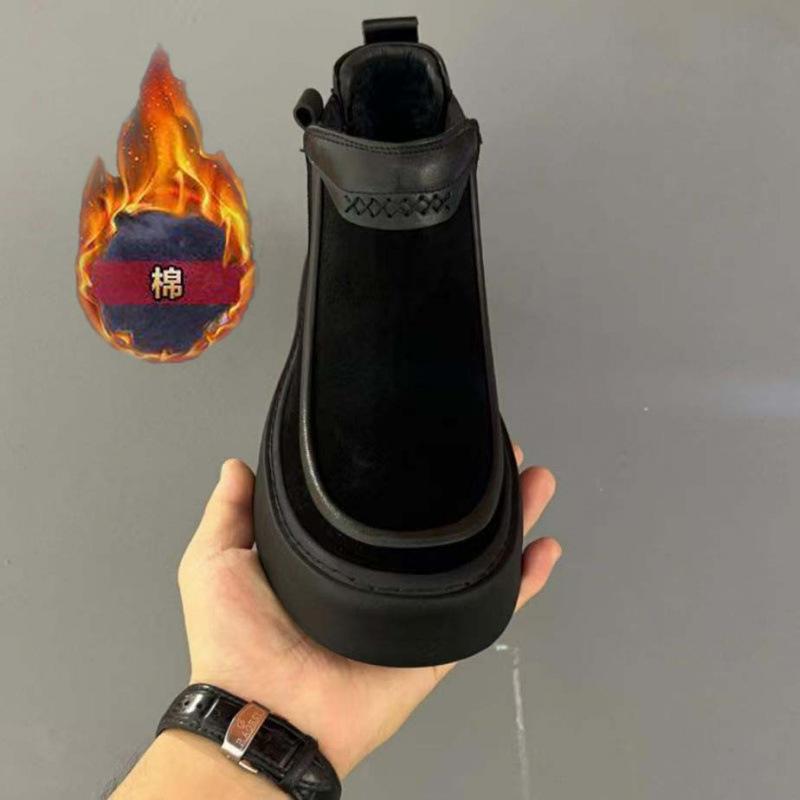 

Men s shoes 2025 autumn and winter new low-top casual leather shoes platform-soled versatile Martin boots short boots velvet cotton shoes men 44 чёрный