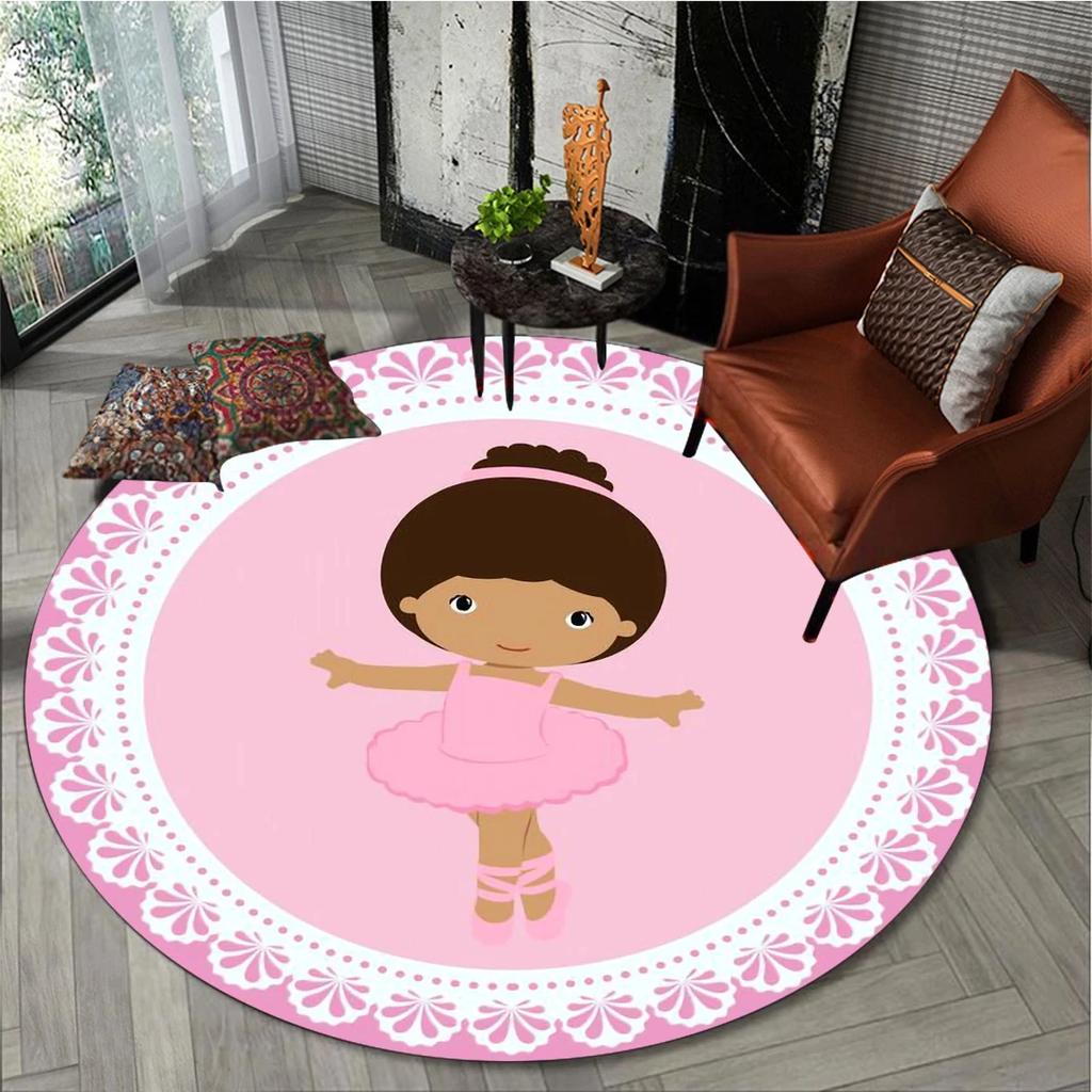 Cartoon Ballet Girl Round Carpet Moon Princess Print Rug For Children's Room Sofa Living Room Balcony Corridor Decor Floor Mat
