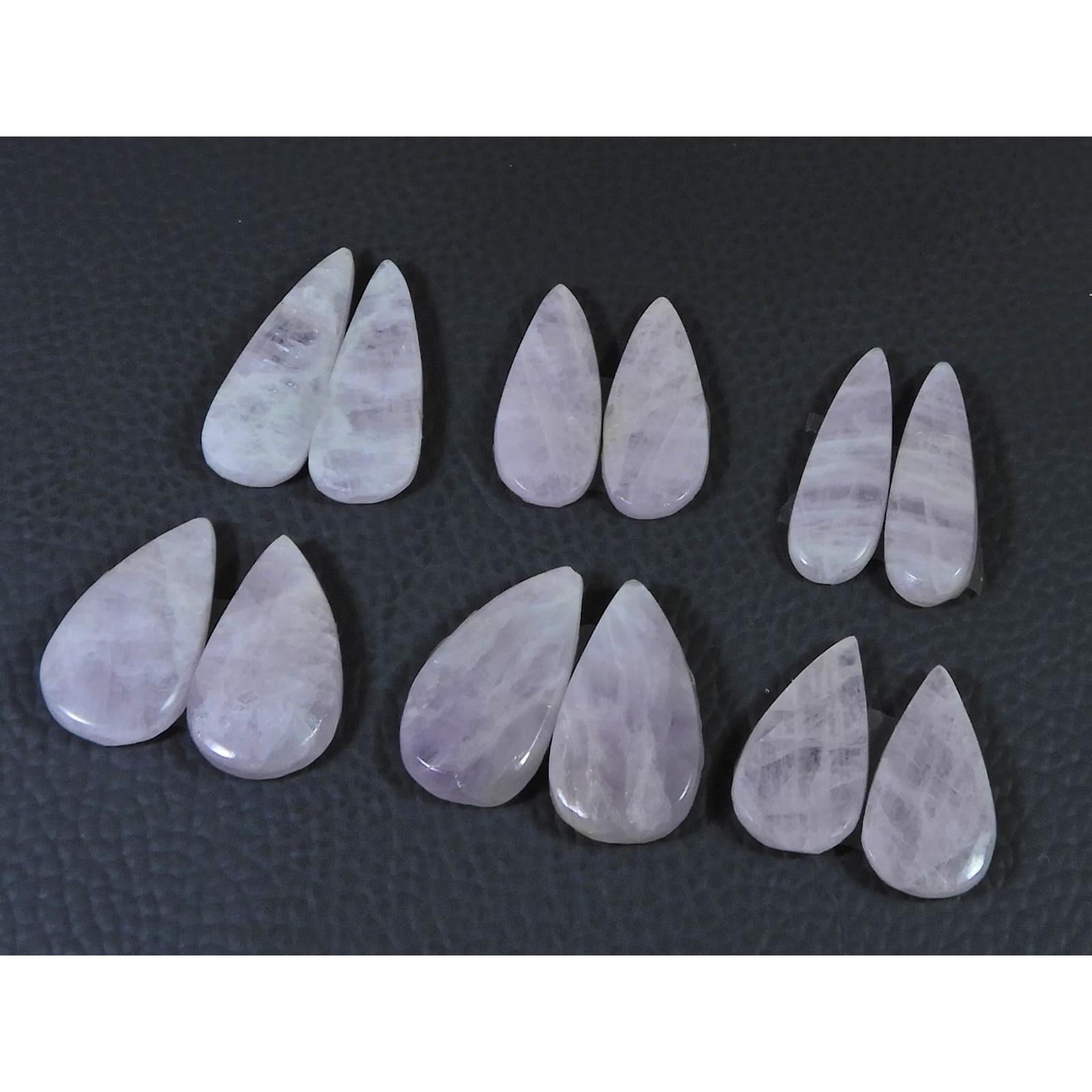 124Cts. Natural Pink Kunzite Matched Pair Pear Cabochon Gemstone 6Pair Lot C-1364