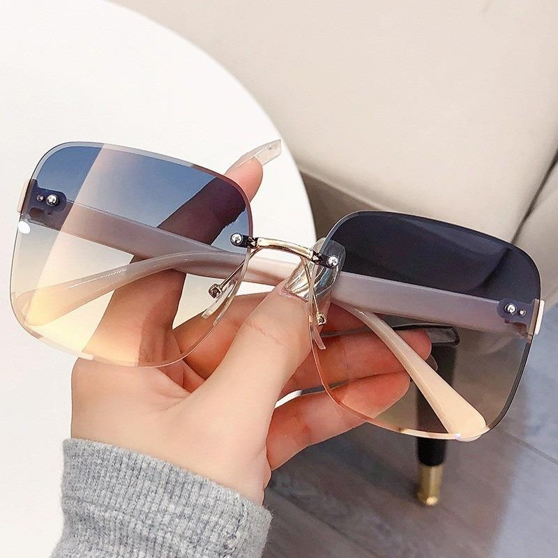 Fashion Gradient Frameless Sunglasses Oversized Square Travel Beach Shades for Women