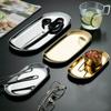 2pcs Oval Metal Jewelry Tray - Multifunctional Stainless Steel Cosmetic Storage Box, Bathroom Accessories Storage Box