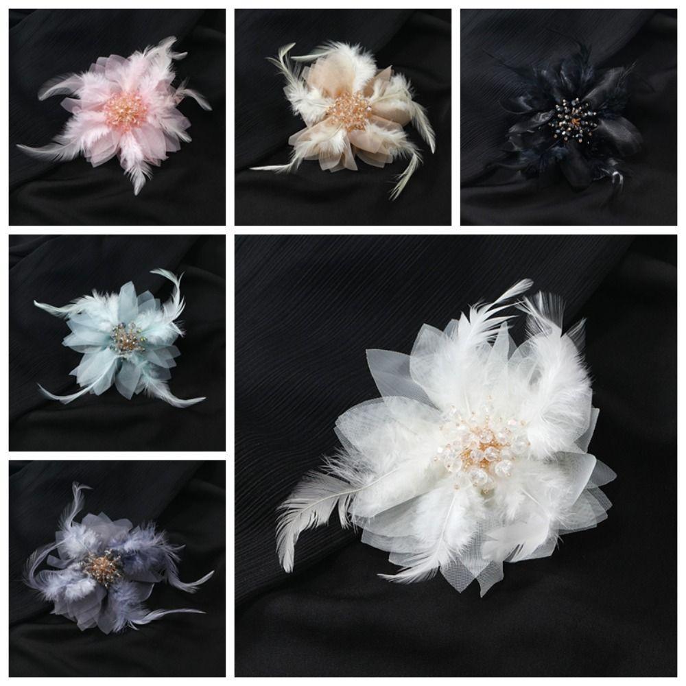 

Elegance Women s Flower Brooches Feathers Mesh Flower Clothing Pins Hairpins for Evening Party білий