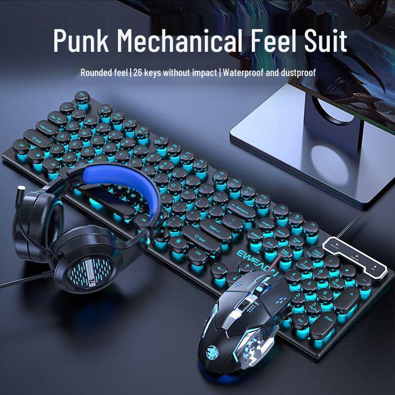 

Qisha Retro Wired Keyboard Mouse Headset Combo