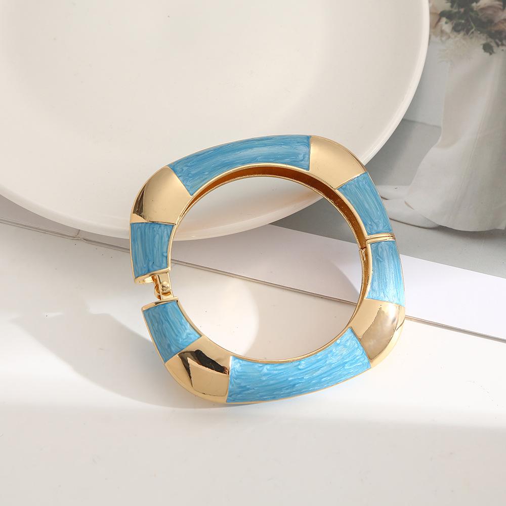DIEZI 11 Colors New Bohemian Square Enamel Cuff Bangles Hip Hop Geometric Gold Color Metal Wide Bracelet For Women Men Jewelry