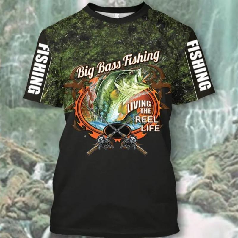 Summer Men's Fishing T-Shirts Short Sleeve Leisure 3d Fish Print Street T-Shirts Fashion Man Tees Loose Casual O-Neck Shirt
