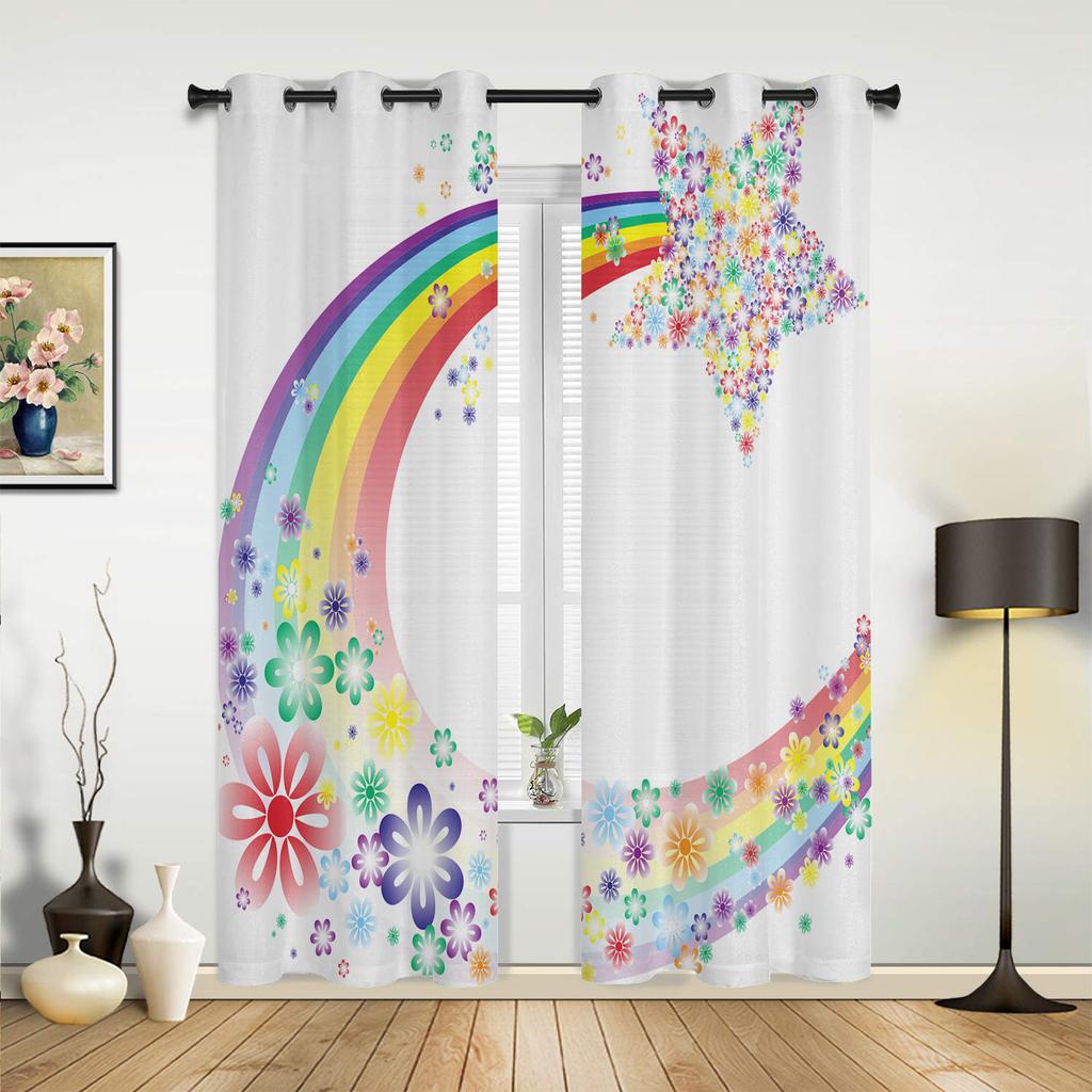 Rainbow Heart Shaped Stripes Colorful Love Curtains for Bedroom Living Room Drapes Kitchen Children Window Curtain Home Decor