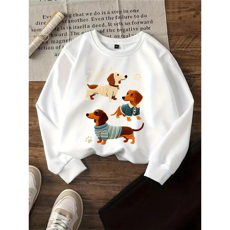 Rundhals-Sweatshirt für Mädchen mit einem Muster von Dackeln in Pullovern. Es ist maschinenwaschbar, geeignet für Frühling und Herbst, perfekt