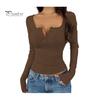 Lightweight Long Sleeve Shirt Women Tops Regular Fit V Neck Lace Stitching Office Wear Blouse Pullover Solid Color Autumn Winter Daily Dressy Top